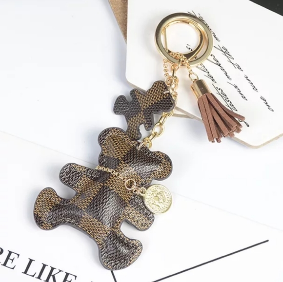 Hand Crafted Accessories - NEW Cute Bear Leather Tassel Keychain/ Purse Charm